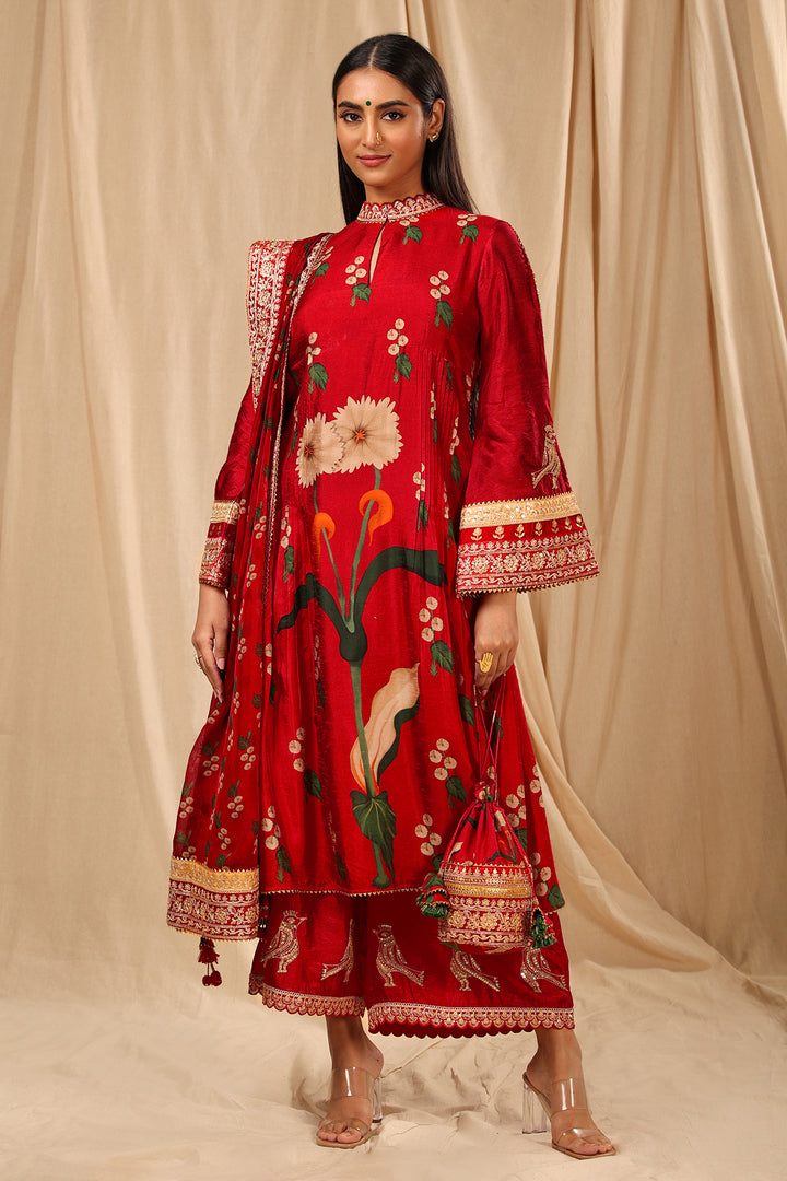 Red Spring Blossom Culotte Set