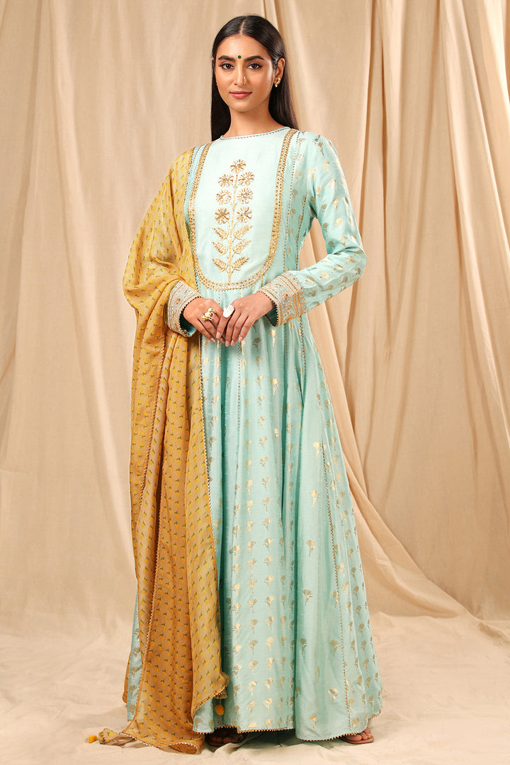 Sea Blue Wine Garden Anarkali Set