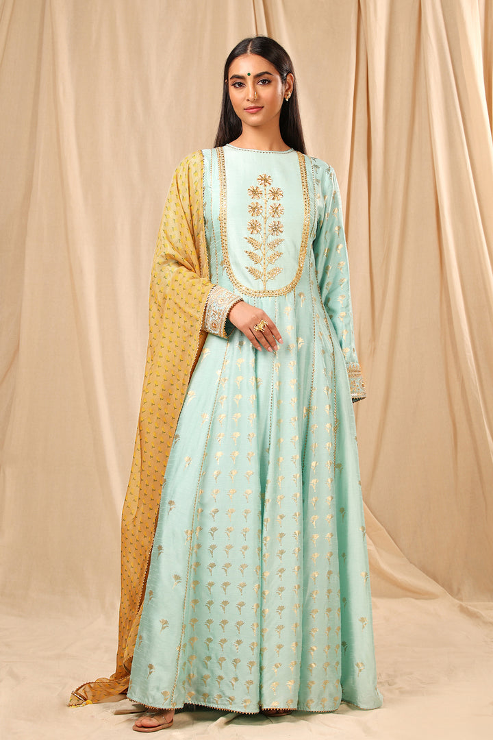 Sea Blue Wine Garden Anarkali Set