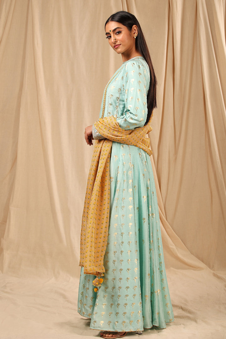 Sea Blue Wine Garden Anarkali Set