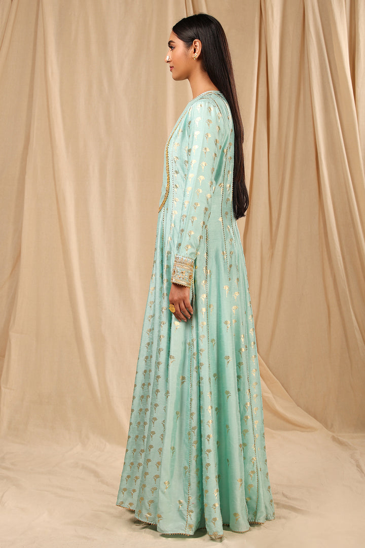 Sea Blue Wine Garden Anarkali Set