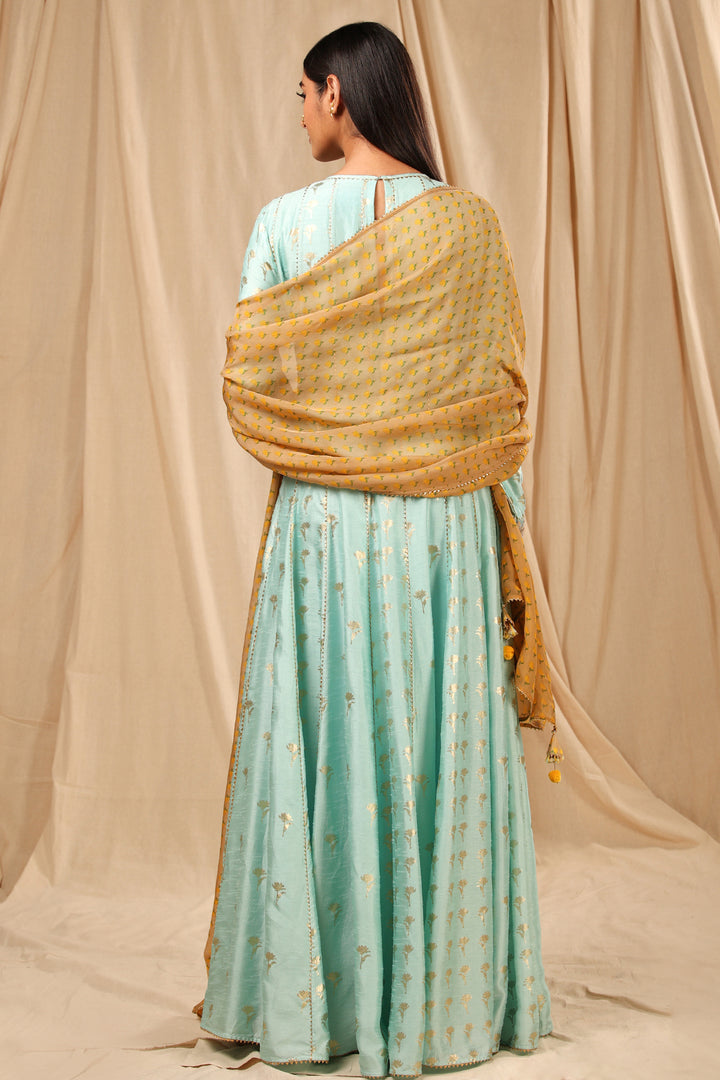 Sea Blue Wine Garden Anarkali Set