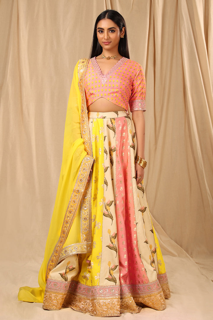 Floral Fantasy Patchwork Lehenga Set