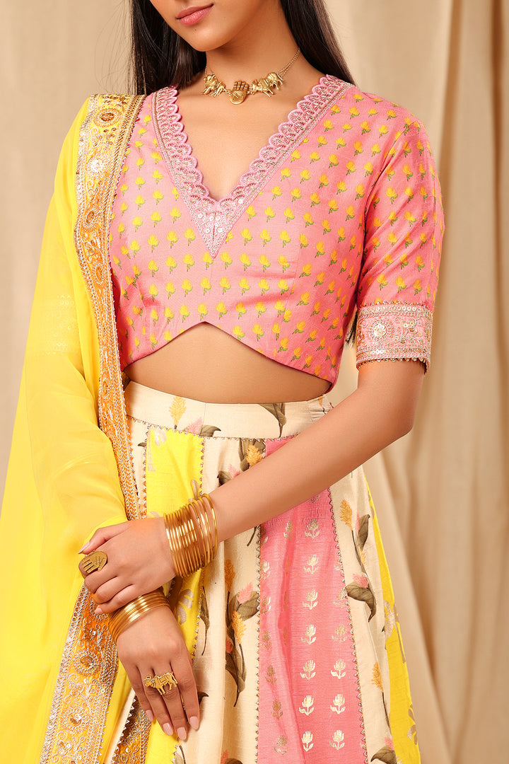 Floral Fantasy Patchwork Lehenga Set