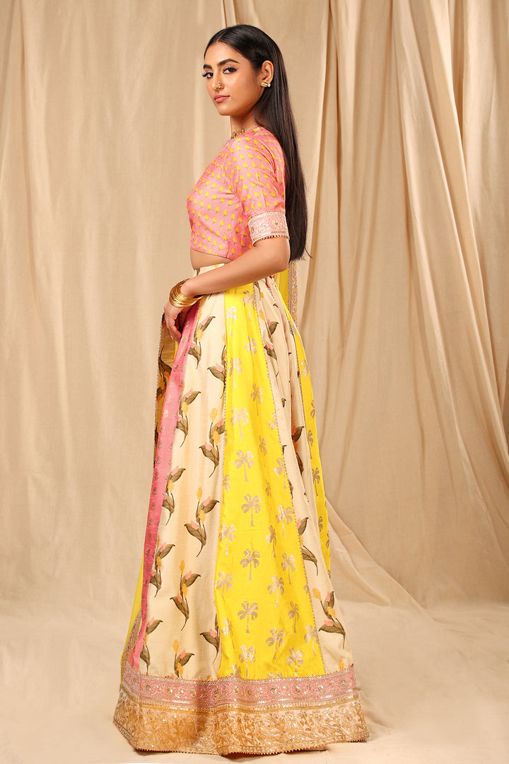 Floral Fantasy Patchwork Lehenga Set