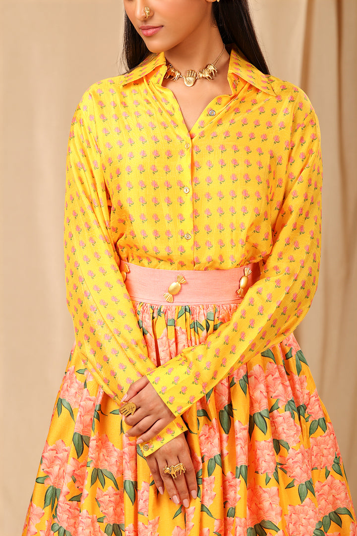 Sunshine Yellow Candy Swirl Corset Lehenga Set