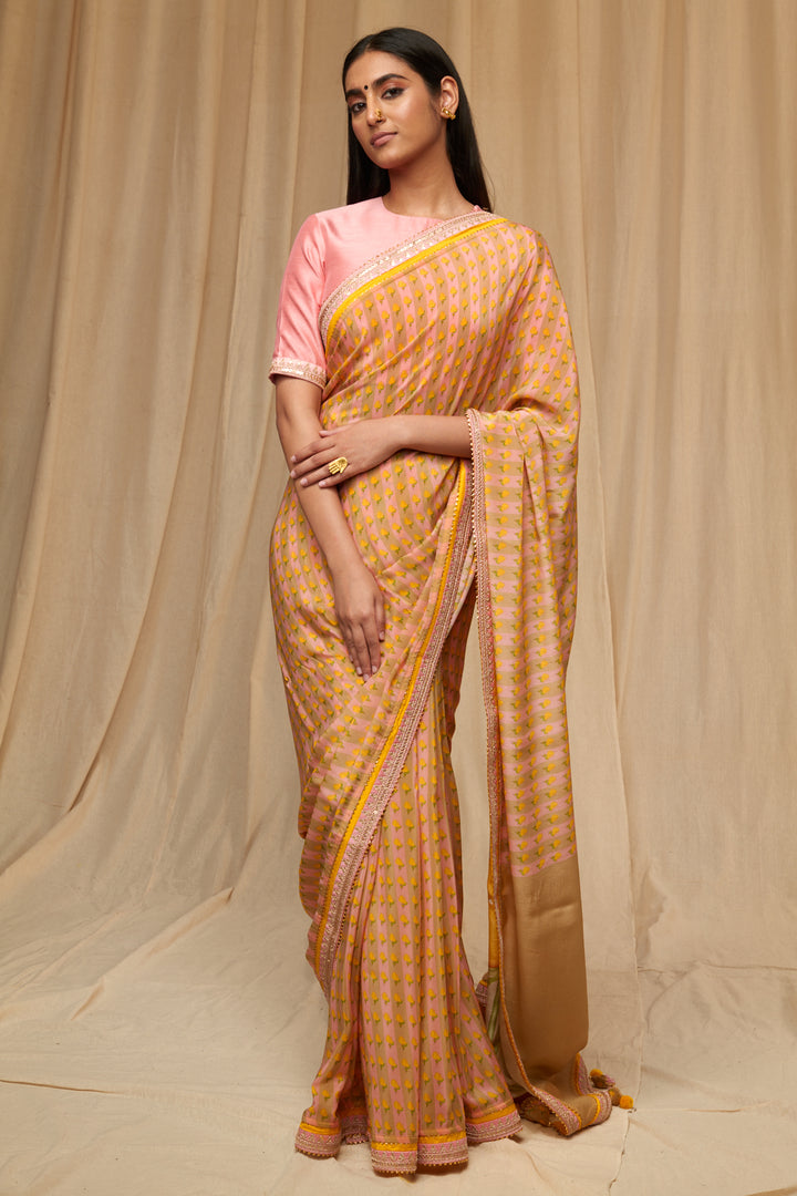 Beige Striped Wallflower Saree