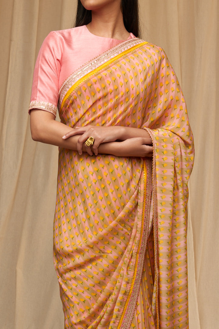 Beige Striped Wallflower Saree