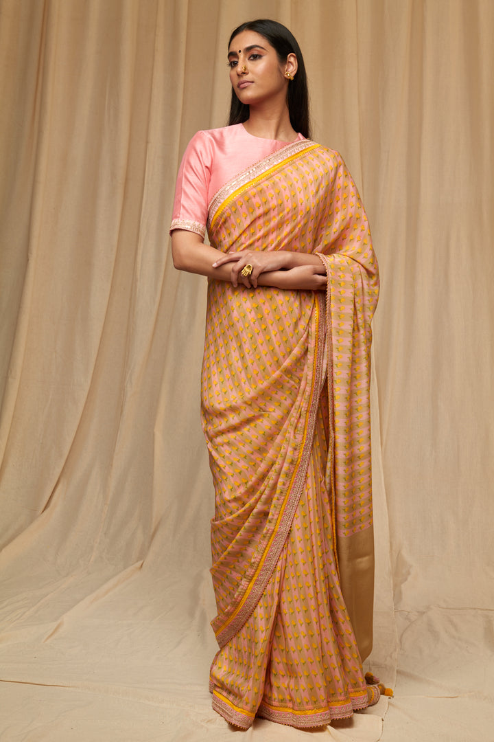 Beige Striped Wallflower Saree