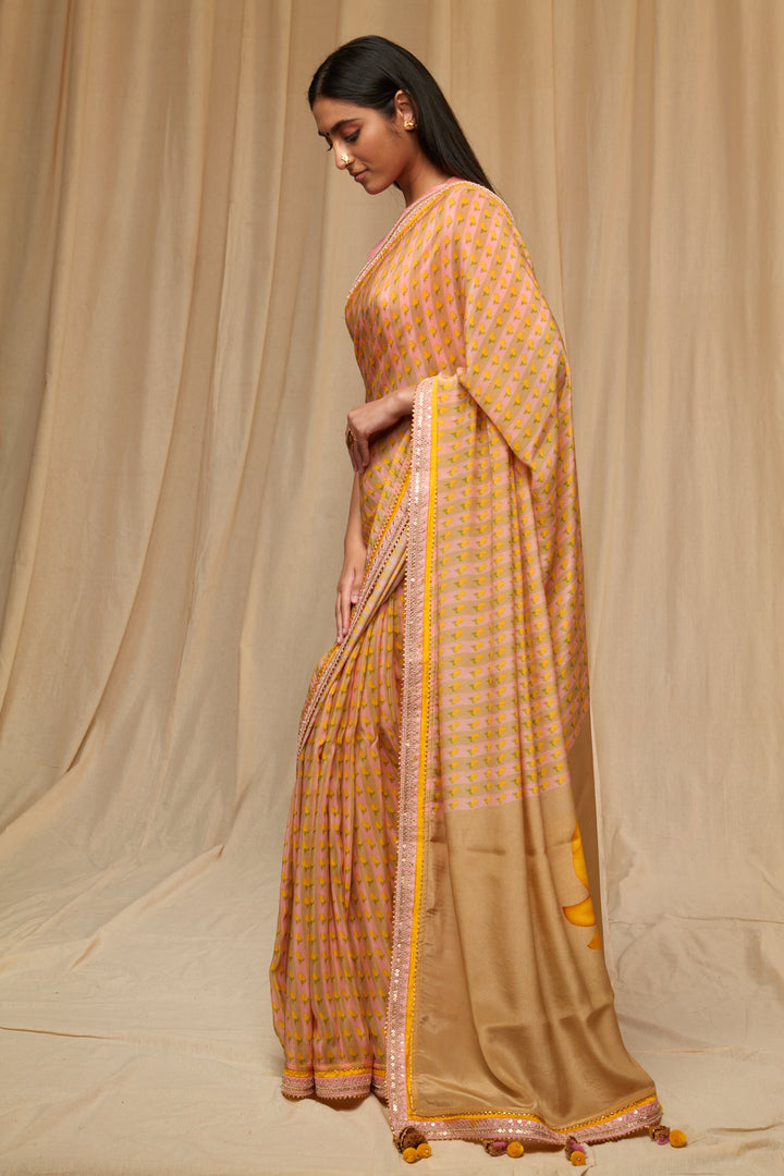 Beige Striped Wallflower Saree