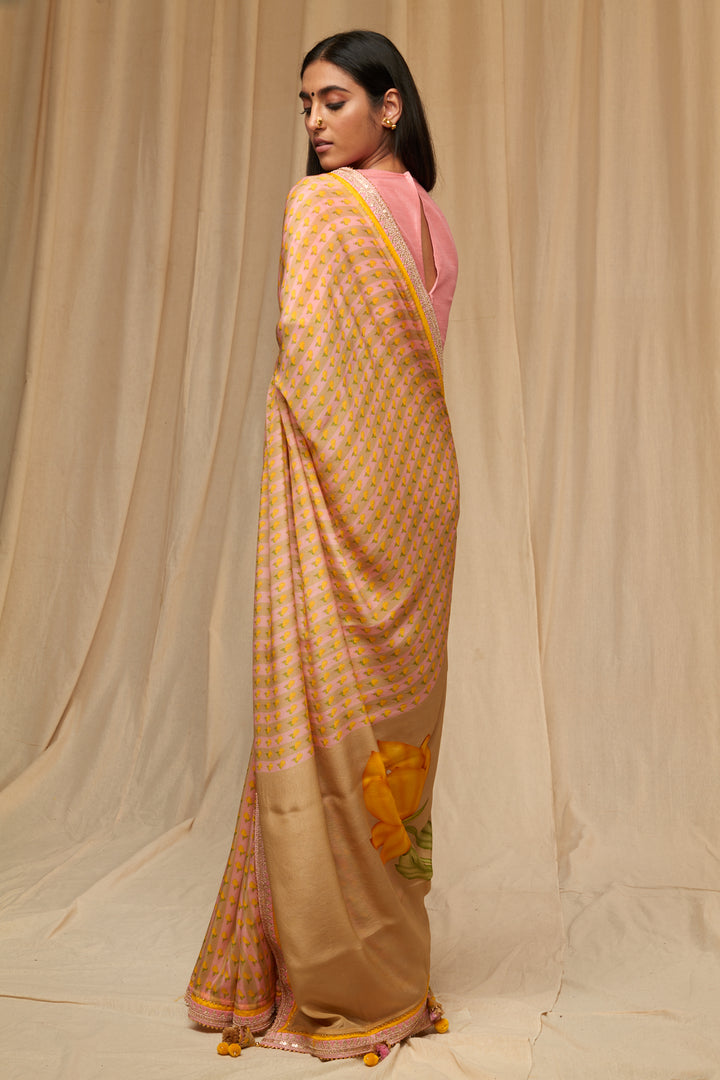 Beige Striped Wallflower Saree