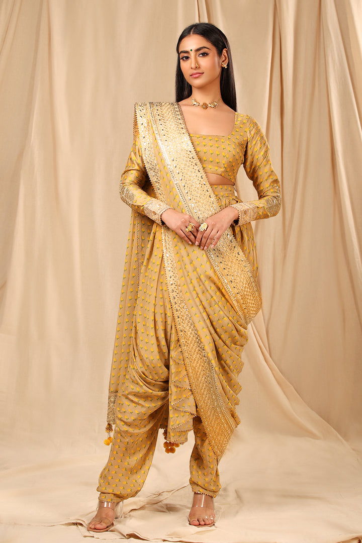 Beige Wallflower Dhoti Saree