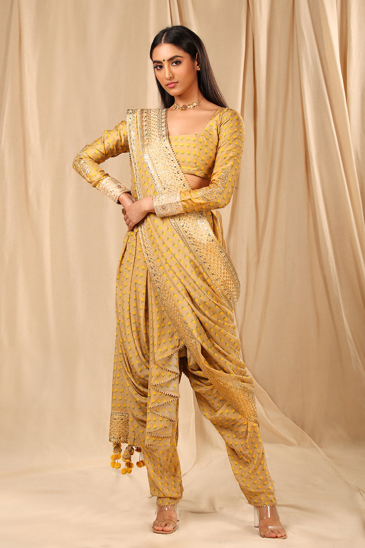 Beige Wallflower Dhoti Saree