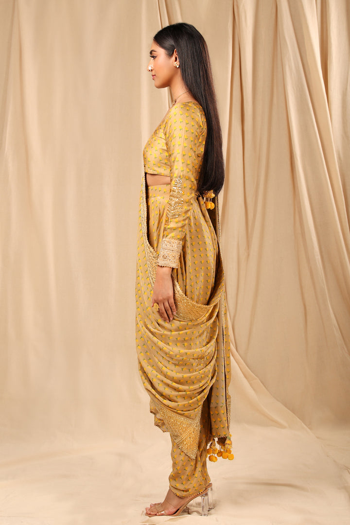 Beige Wallflower Dhoti Saree