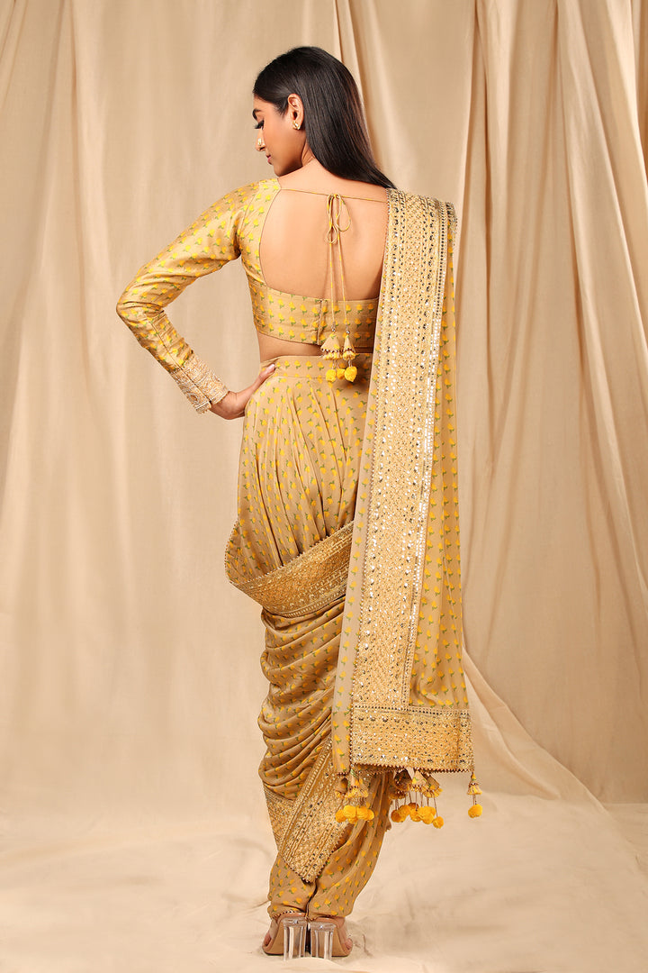 Beige Wallflower Dhoti Saree