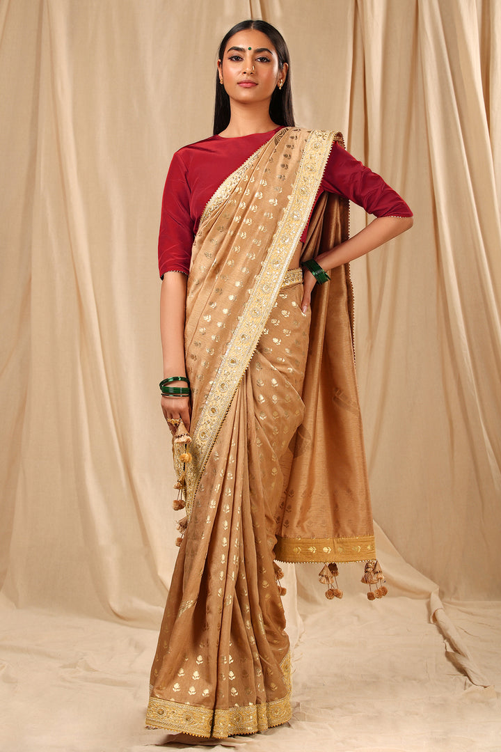 Beige Lovebird in the Garden Saree