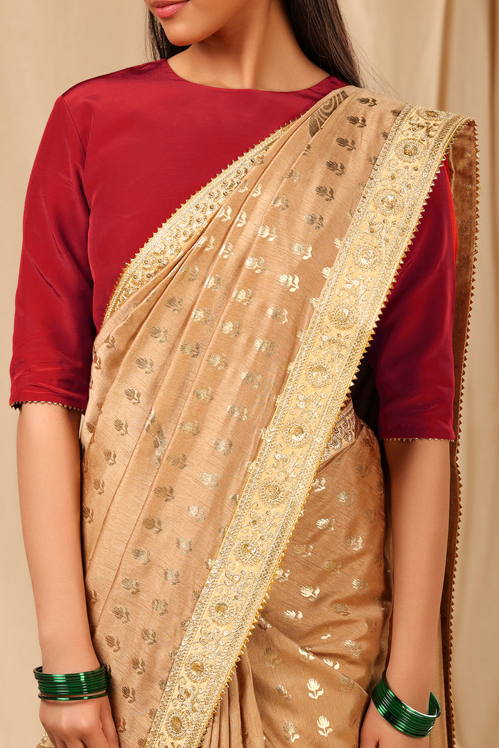 Beige Lovebird in the Garden Saree