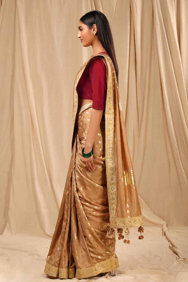 Beige Lovebird in the Garden Saree