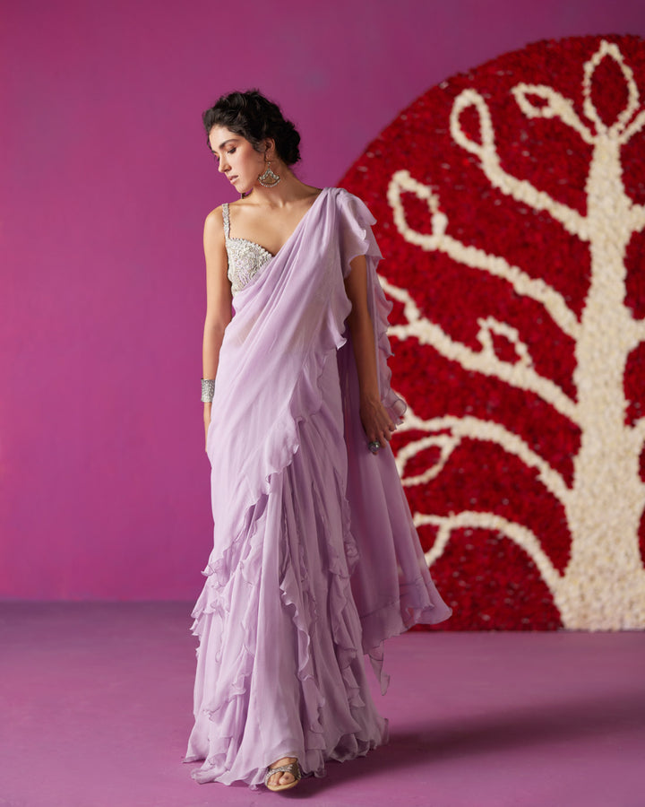 AHILYA  RUFFLE LEHENGA SAREE SET