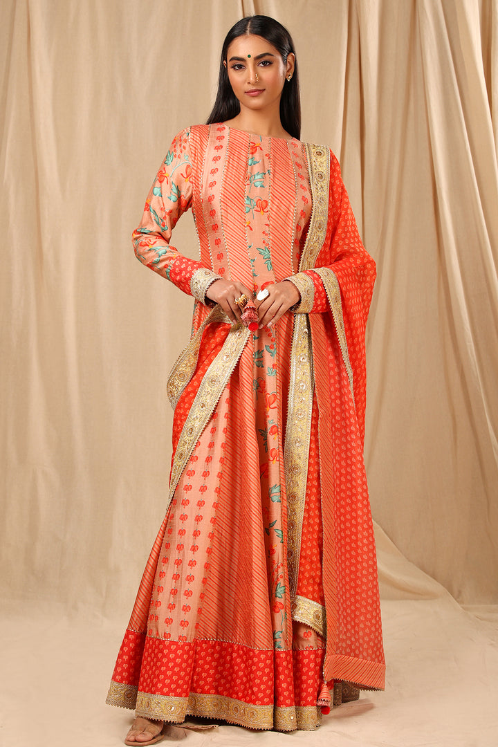 Peach Love in the Mist Anarkali Set