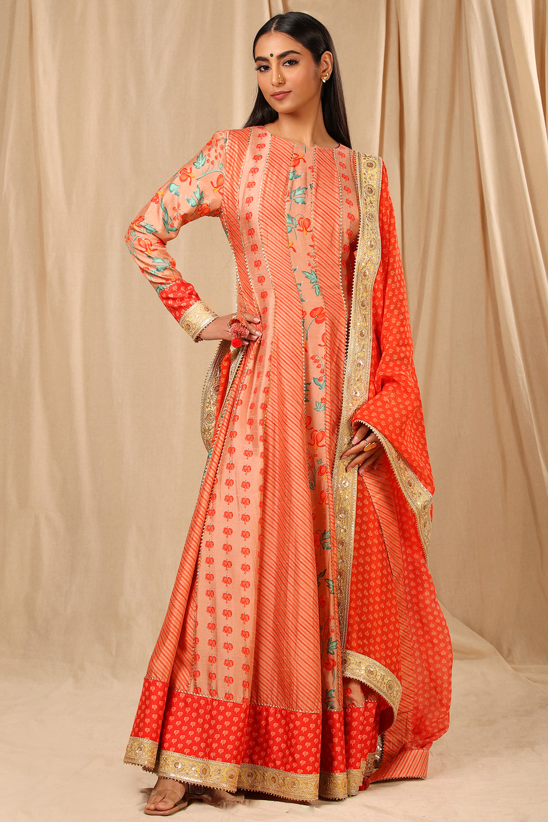 Peach Love in the Mist Anarkali Set