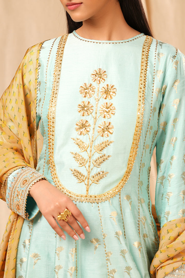 Sea Blue Wine Garden Anarkali Set