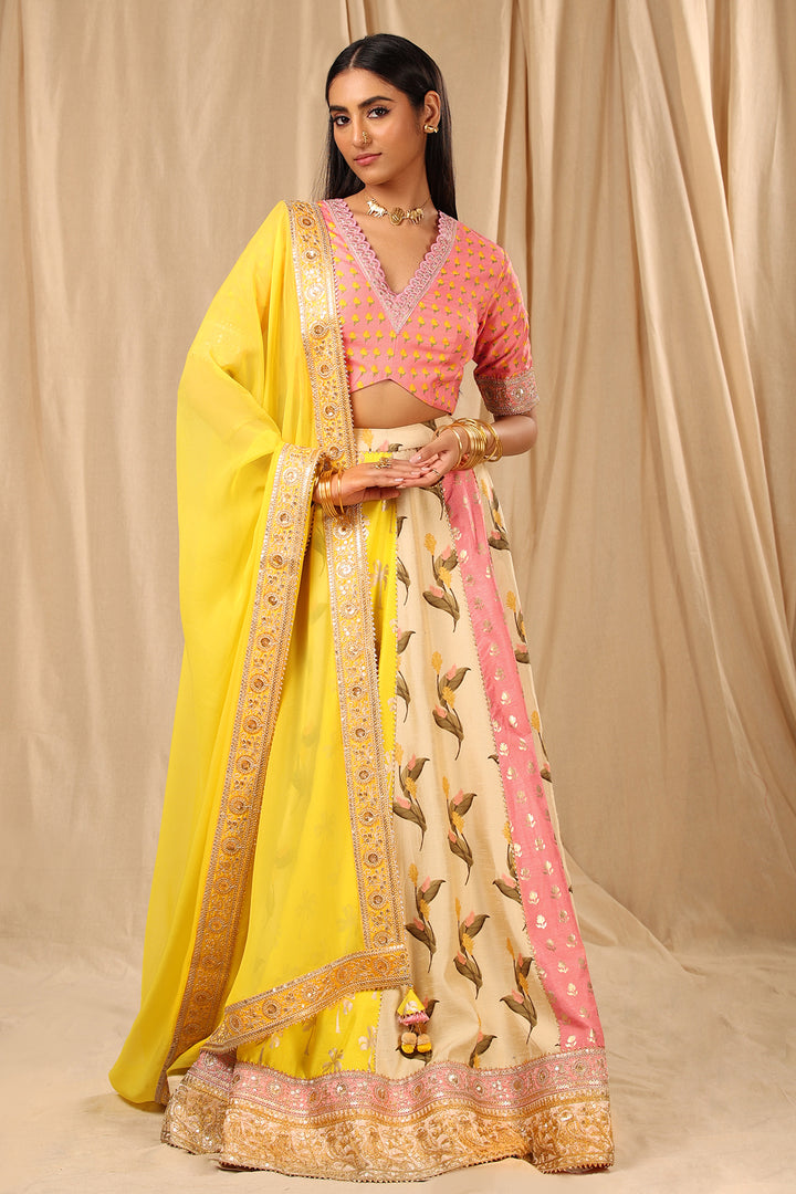 Floral Fantasy Patchwork Lehenga Set