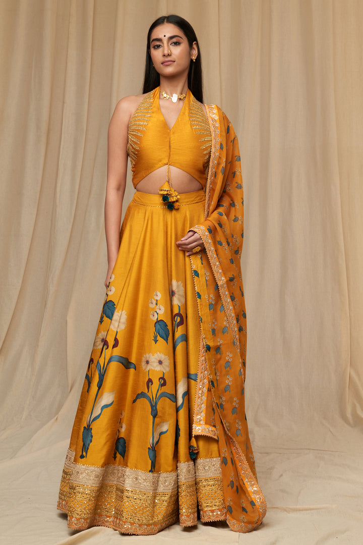 Mustard Spring Blossom Lehenga Set