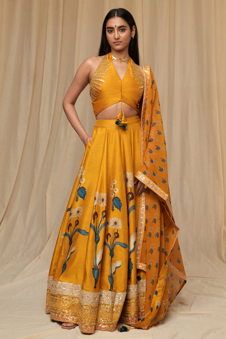 Mustard Spring Blossom Lehenga Set