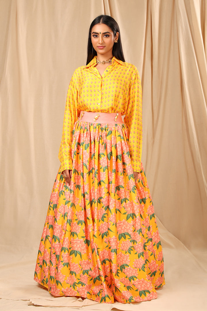 Sunshine Yellow Candy Swirl Corset Lehenga Set