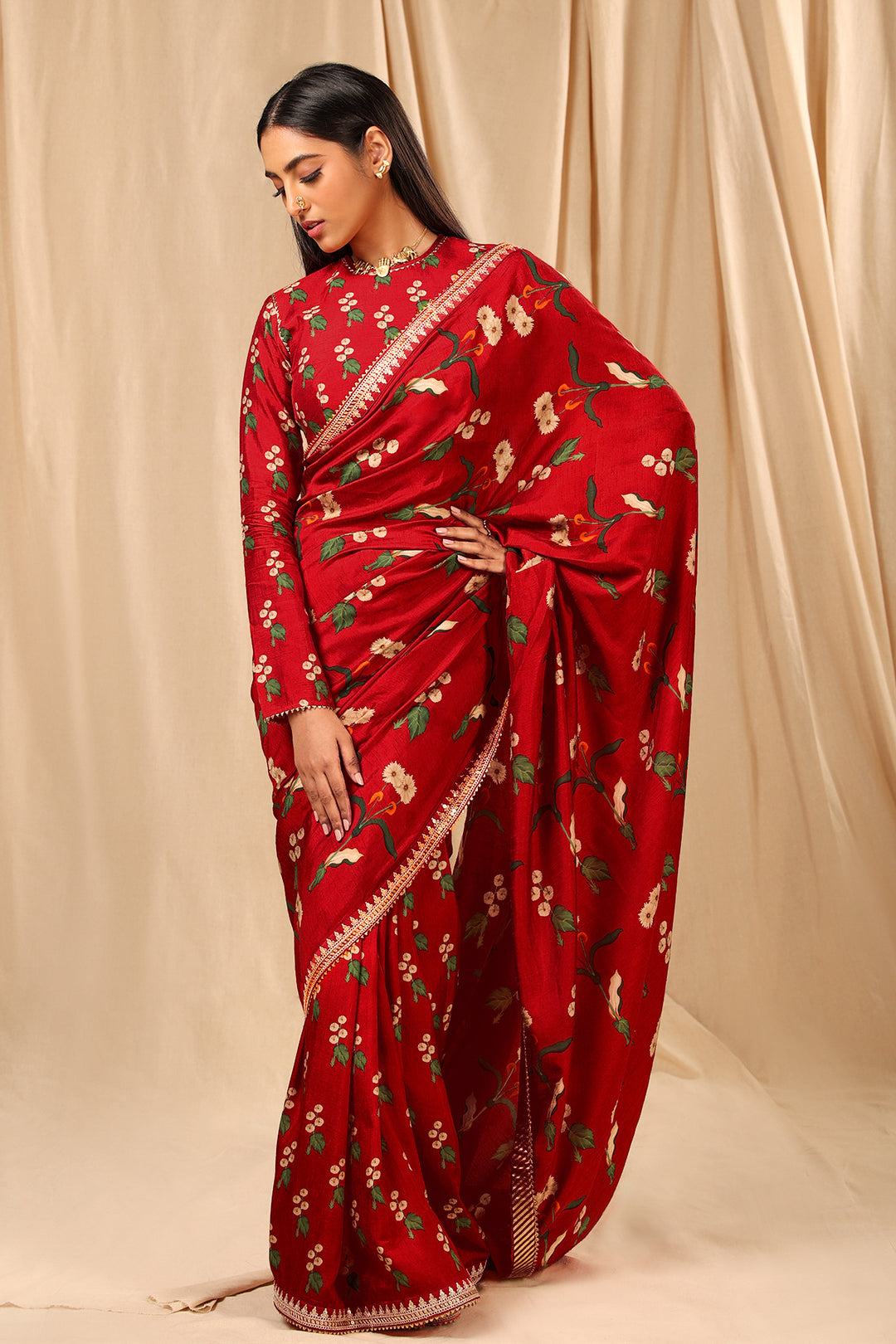 Red Spring Blossom Saree