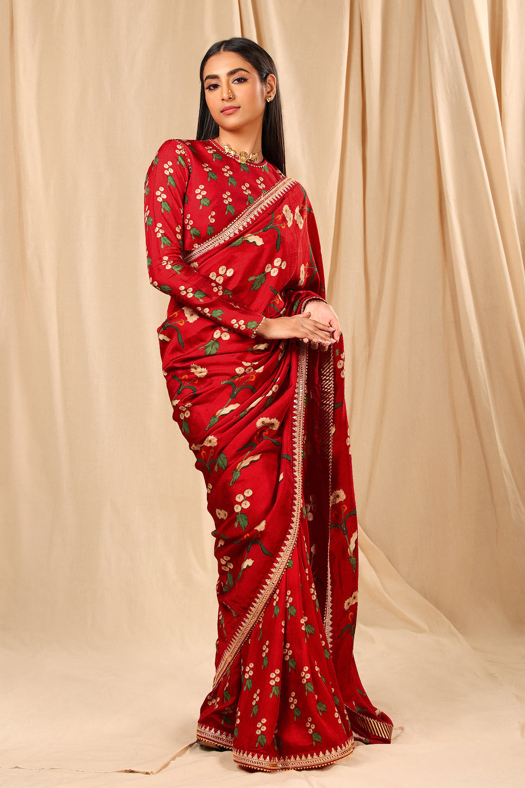 Red Spring Blossom Saree