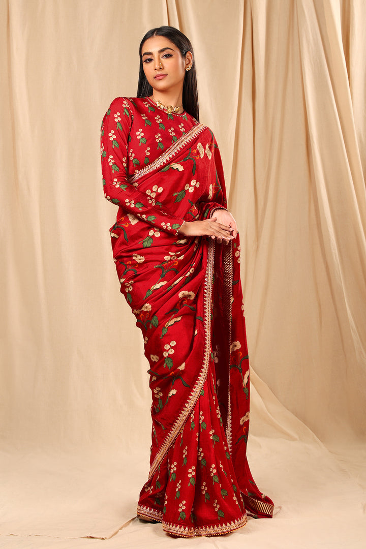 Red Spring Blossom Saree