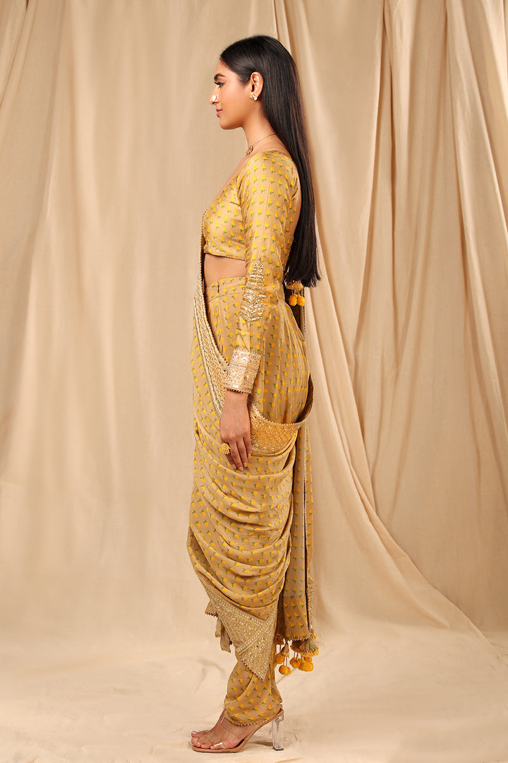 Beige Wallflower Dhoti Saree
