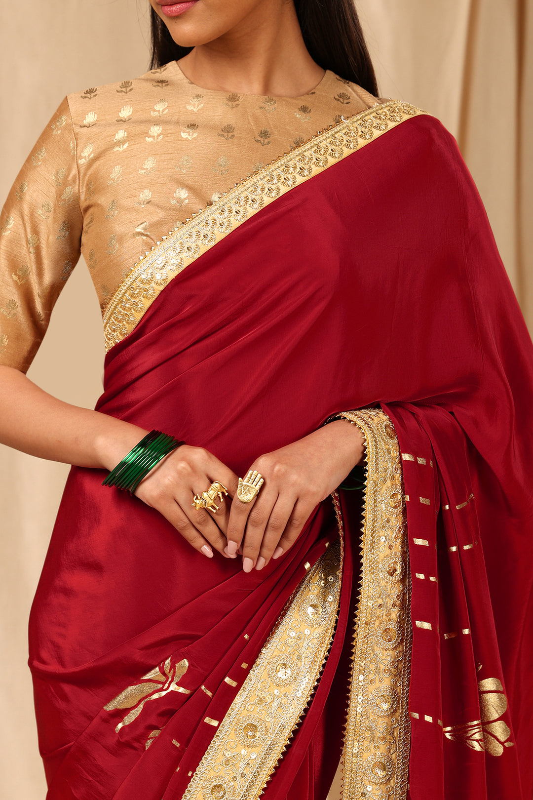 Maroon Mayfly in the Garden Saree