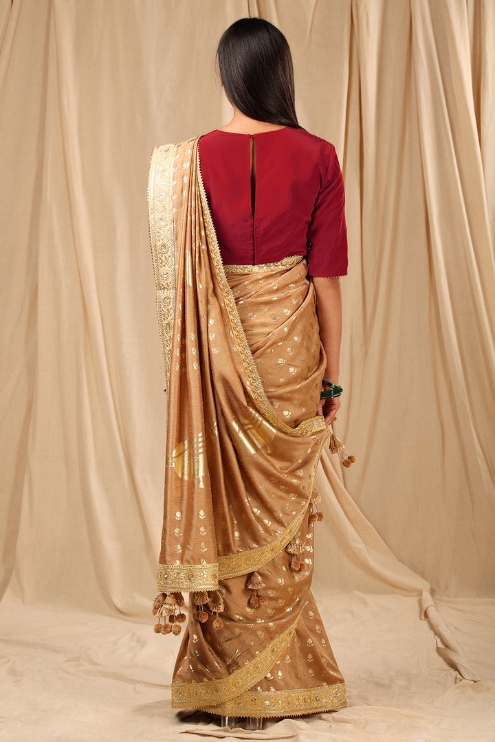 Beige Lovebird in the Garden Saree