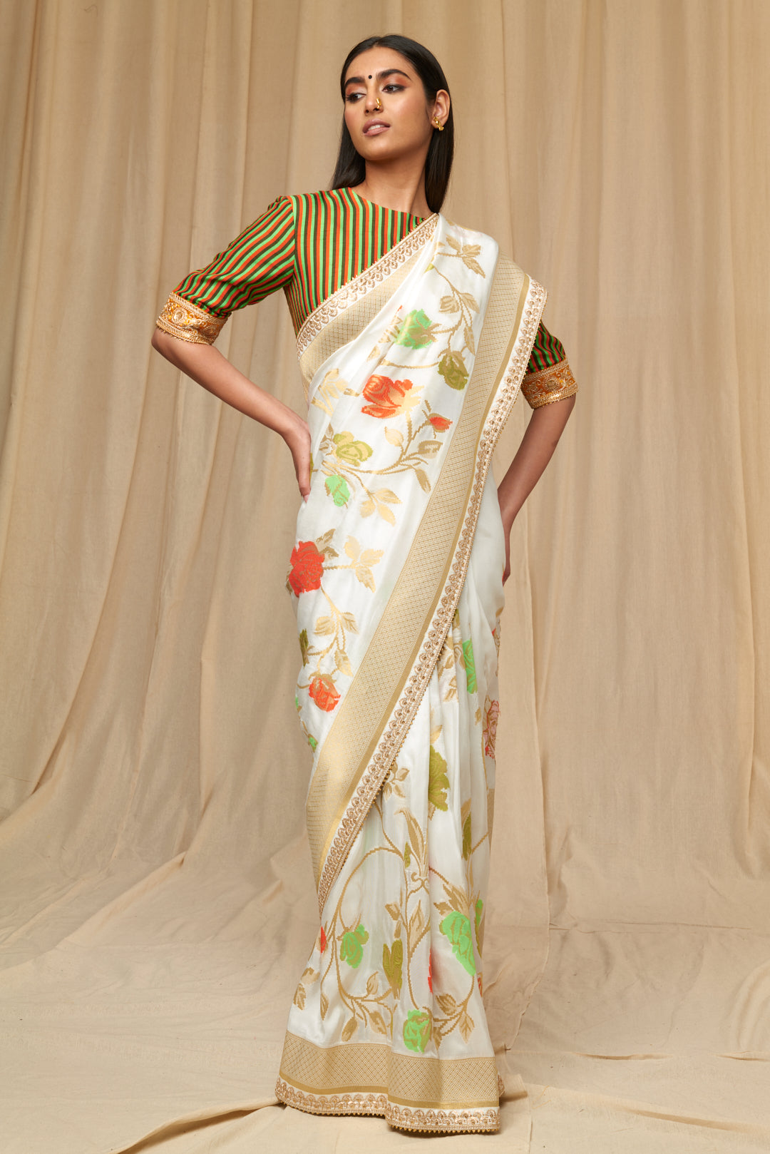 Orange Popsicle Jacquard Saree