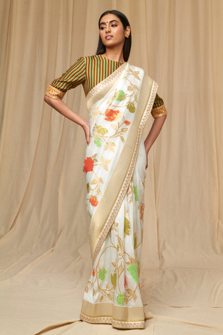 Orange Popsicle Jacquard Saree