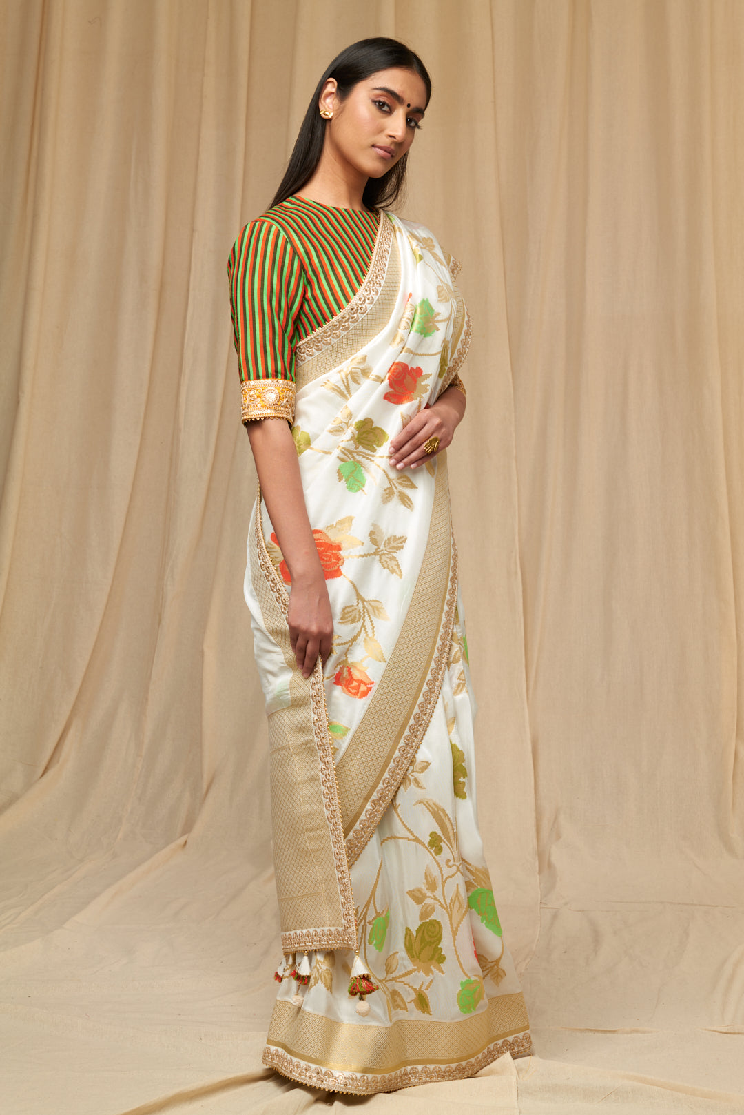 Orange Popsicle Jacquard Saree
