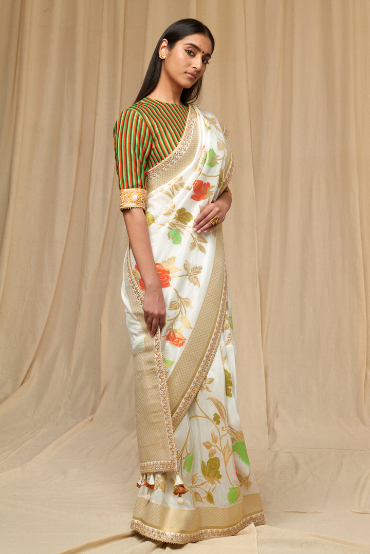 Orange Popsicle Jacquard Saree