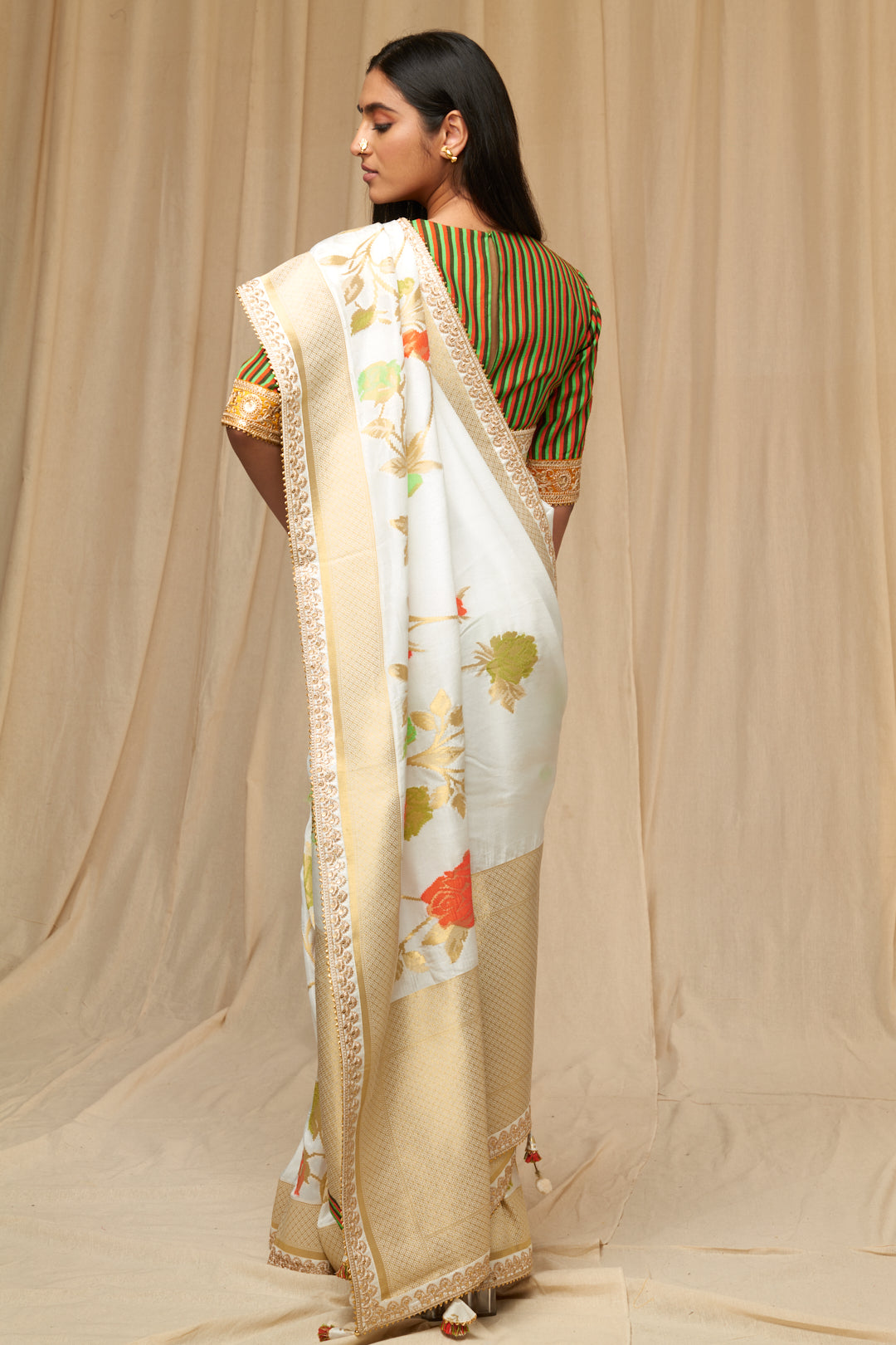 Orange Popsicle Jacquard Saree
