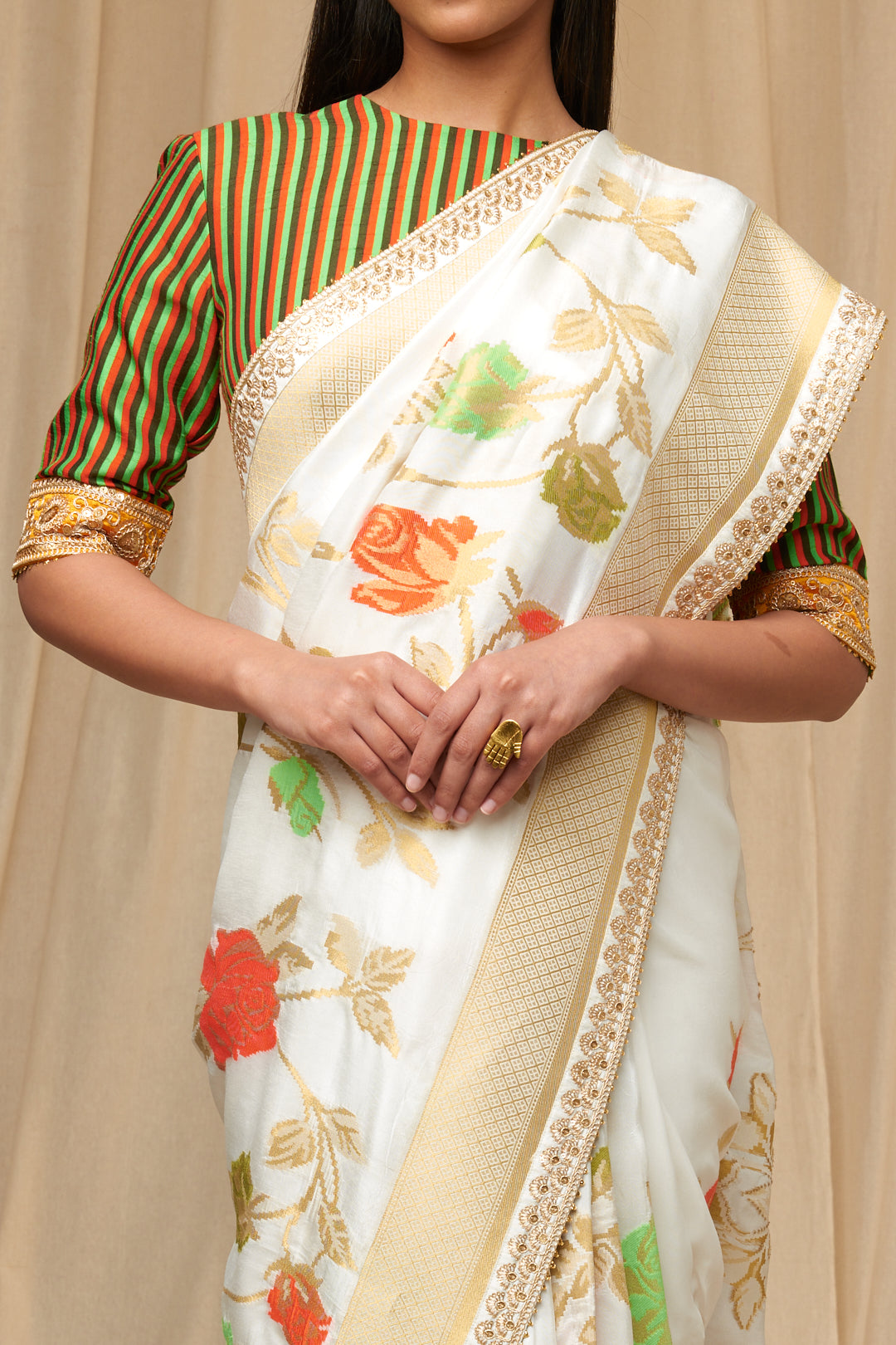 Orange Popsicle Jacquard Saree