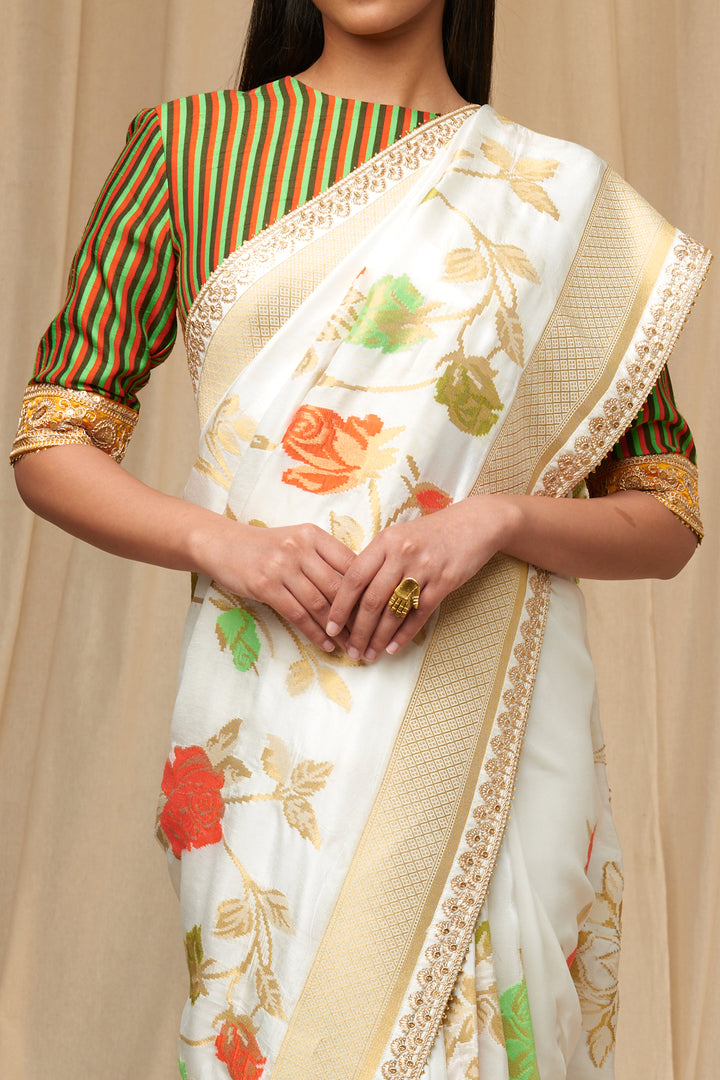 Orange Popsicle Jacquard Saree